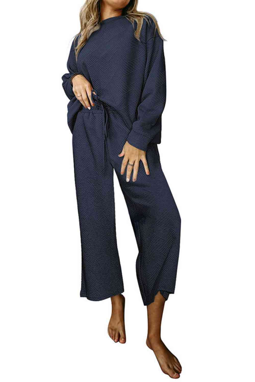 Dropped Shoulder Top and Pants Set - Loungewear Set - Navy - Bella Bourget