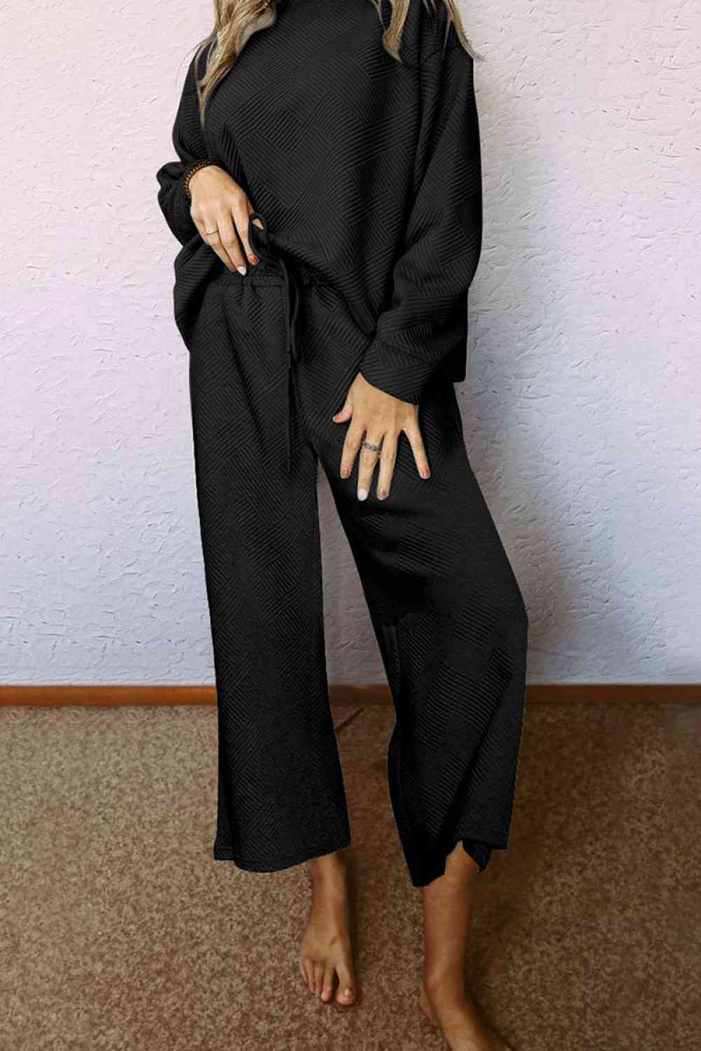 Dropped Shoulder Top and Pants Set - Loungewear Set - Black - Bella Bourget