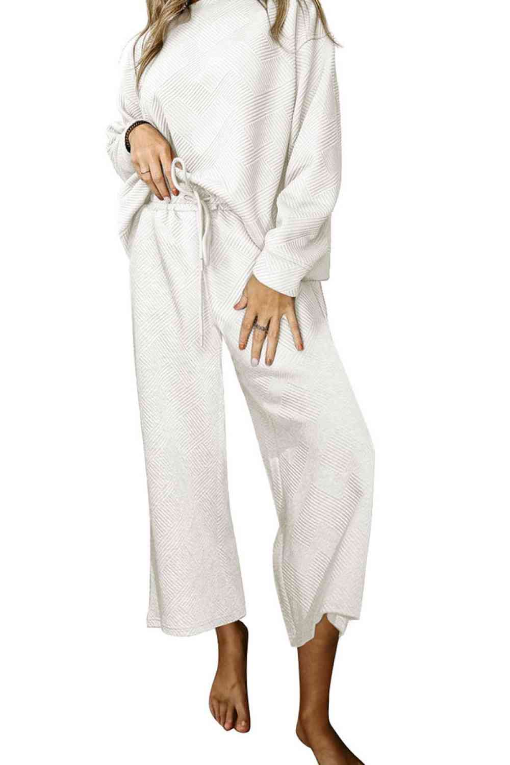 Dropped Shoulder Top and Pants Set - Loungewear Set - White - Bella Bourget