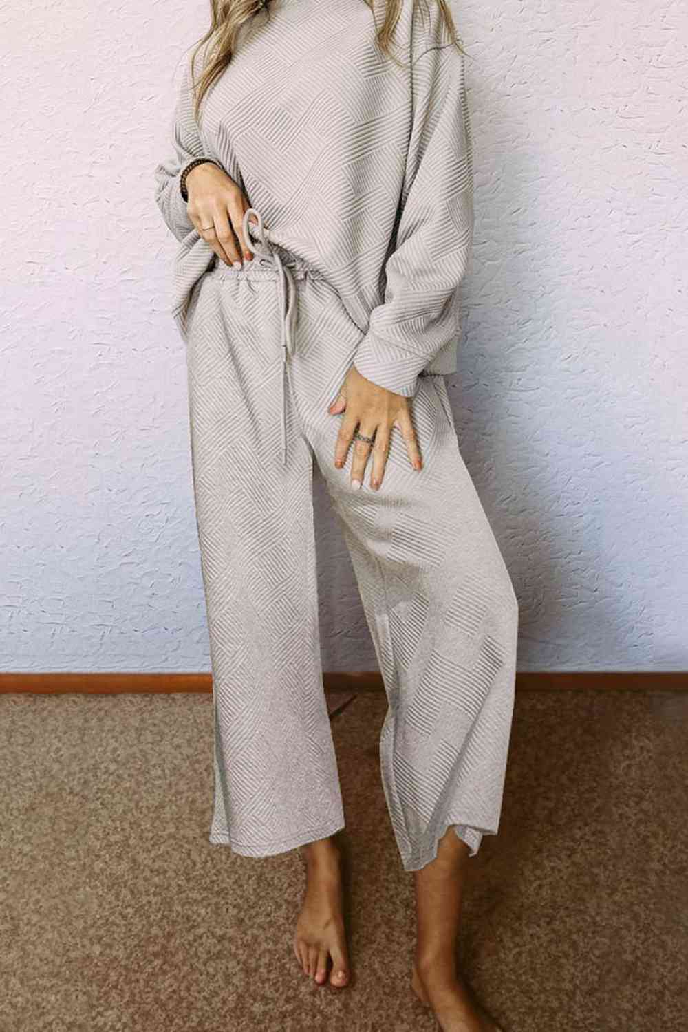 Dropped Shoulder Top and Pants Set - Loungewear Set - Light Gray - Bella Bourget