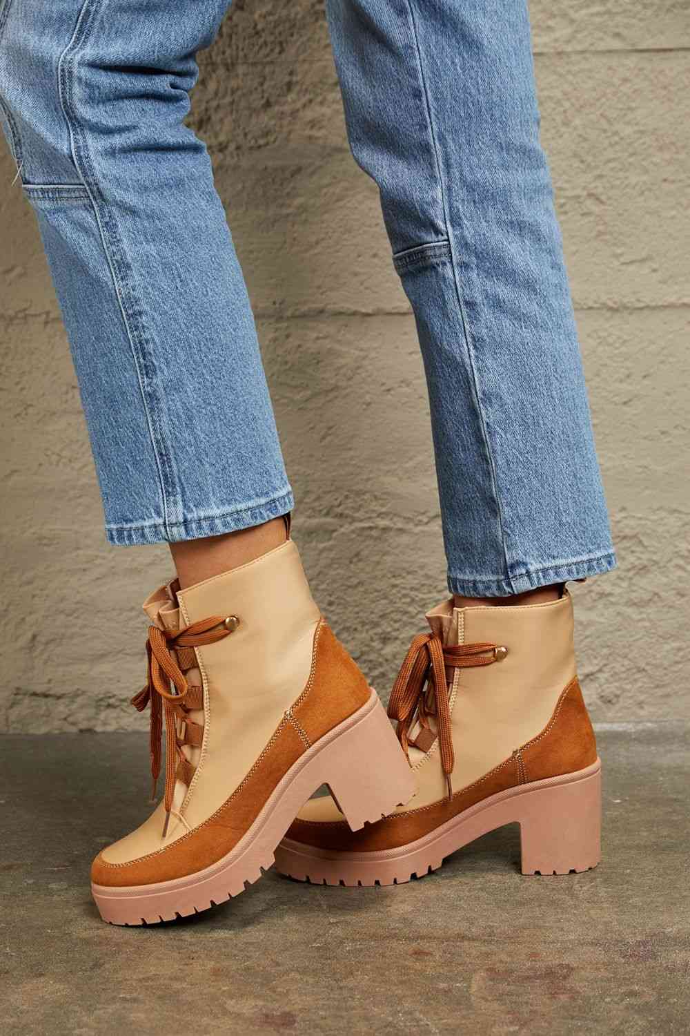 East Lion Corp Lace Up Lug Booties - shoes - Tan - Bella Bourget