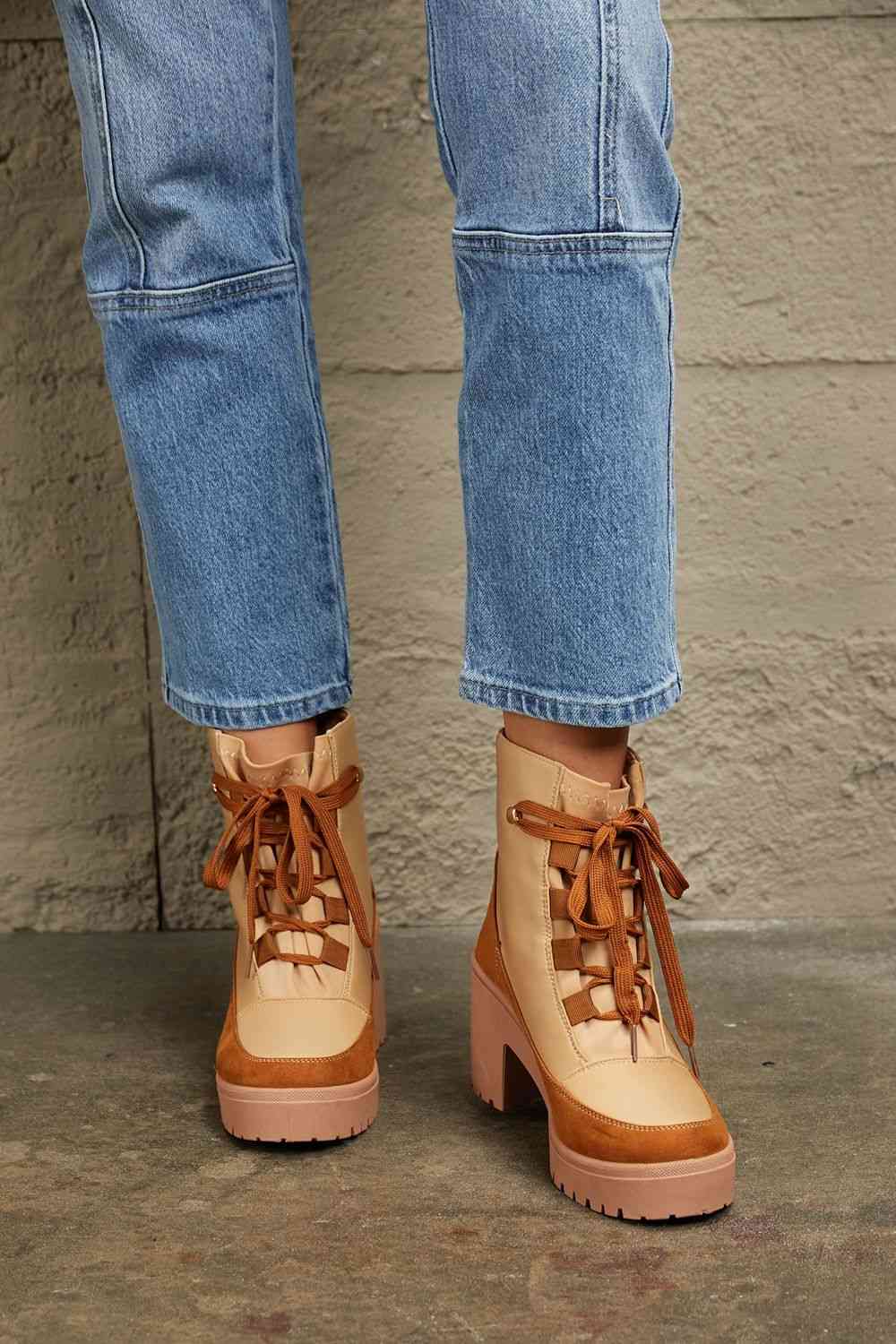 East Lion Corp Lace Up Lug Booties - shoes - Tan - Bella Bourget