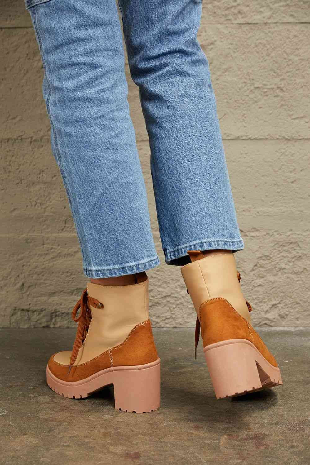 East Lion Corp Lace Up Lug Booties - shoes - Tan - Bella Bourget