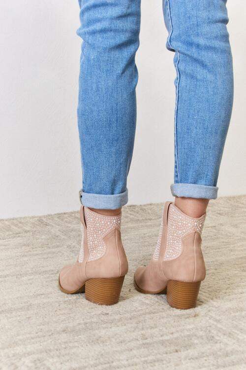 East Lion Corp Rhinestone Ankle Cowgirl Booties - shoes - Blush - Bella Bourget