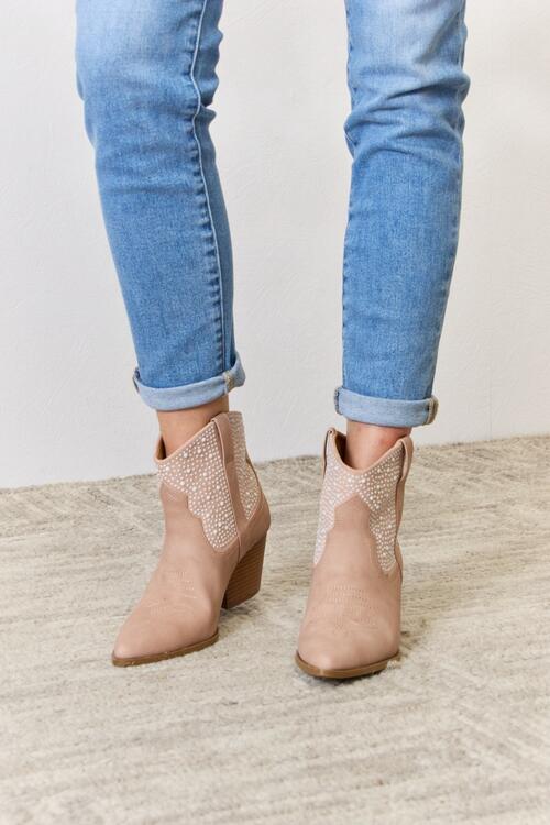 East Lion Corp Rhinestone Ankle Cowgirl Booties - shoes - Blush - Bella Bourget