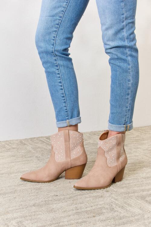 East Lion Corp Rhinestone Ankle Cowgirl Booties - shoes - Blush - Bella Bourget