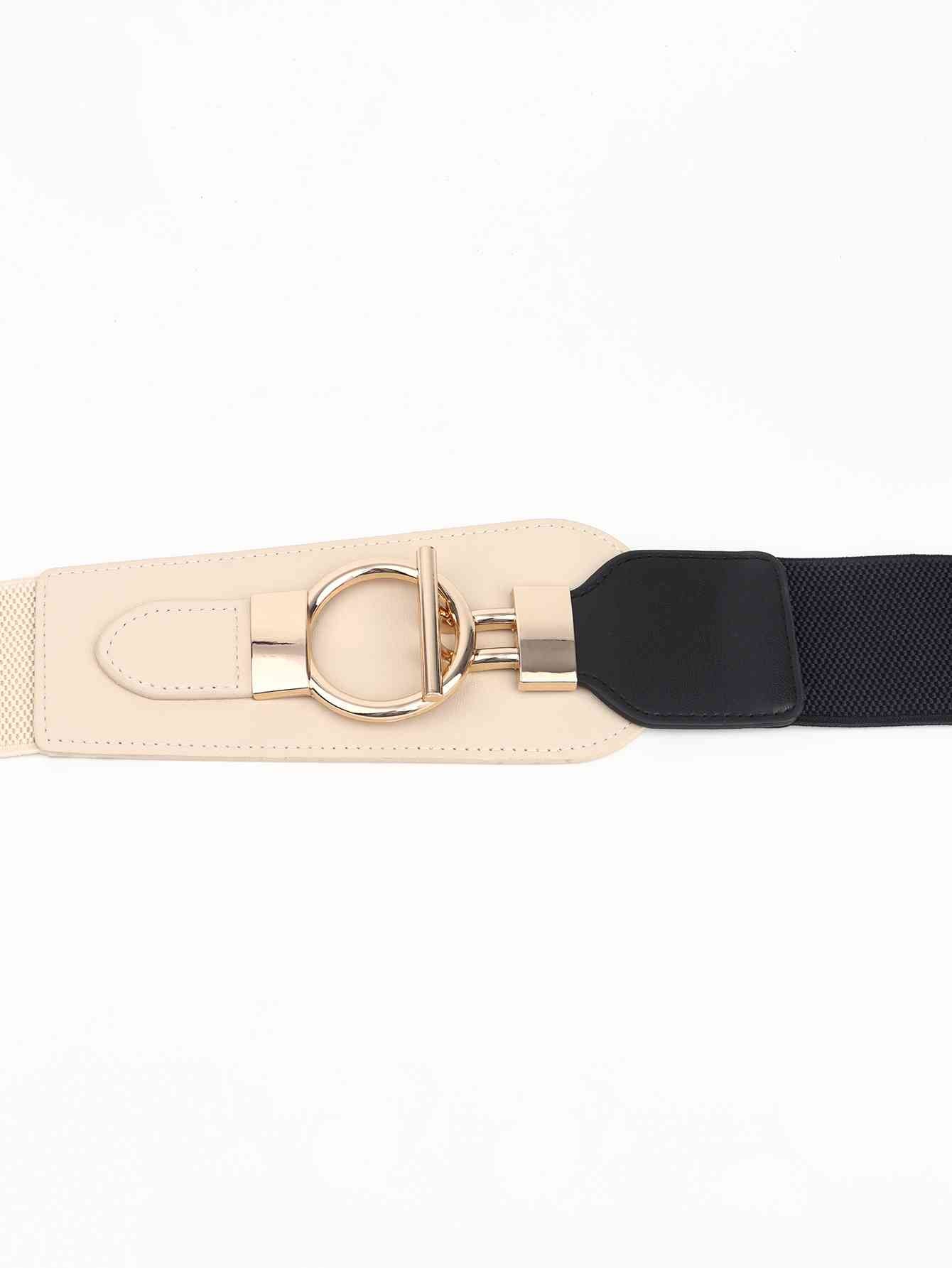 Elastic Wide Belt with Alloy Buckle - belt - Cream - Bella Bourget