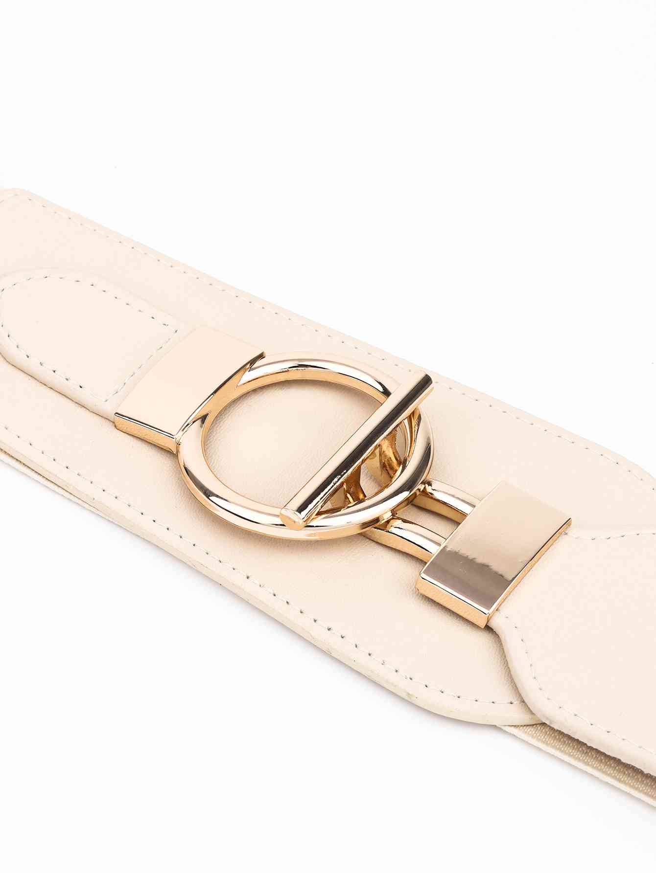 Elastic Wide Belt with Alloy Buckle - belt - Cream - Bella Bourget