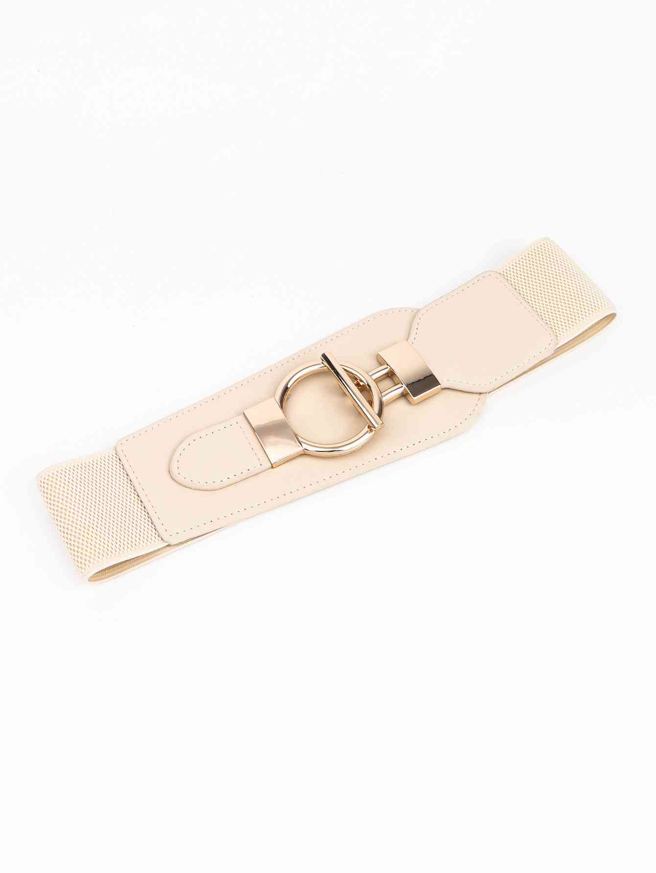 Elastic Wide Belt with Alloy Buckle - belt - Cream - Bella Bourget