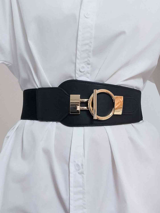 Elastic Wide Belt with Alloy Buckle - belt - Black - Bella Bourget