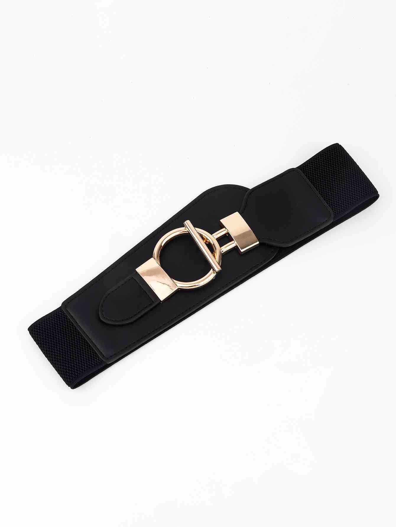 Elastic Wide Belt with Alloy Buckle - belt - Black - Bella Bourget