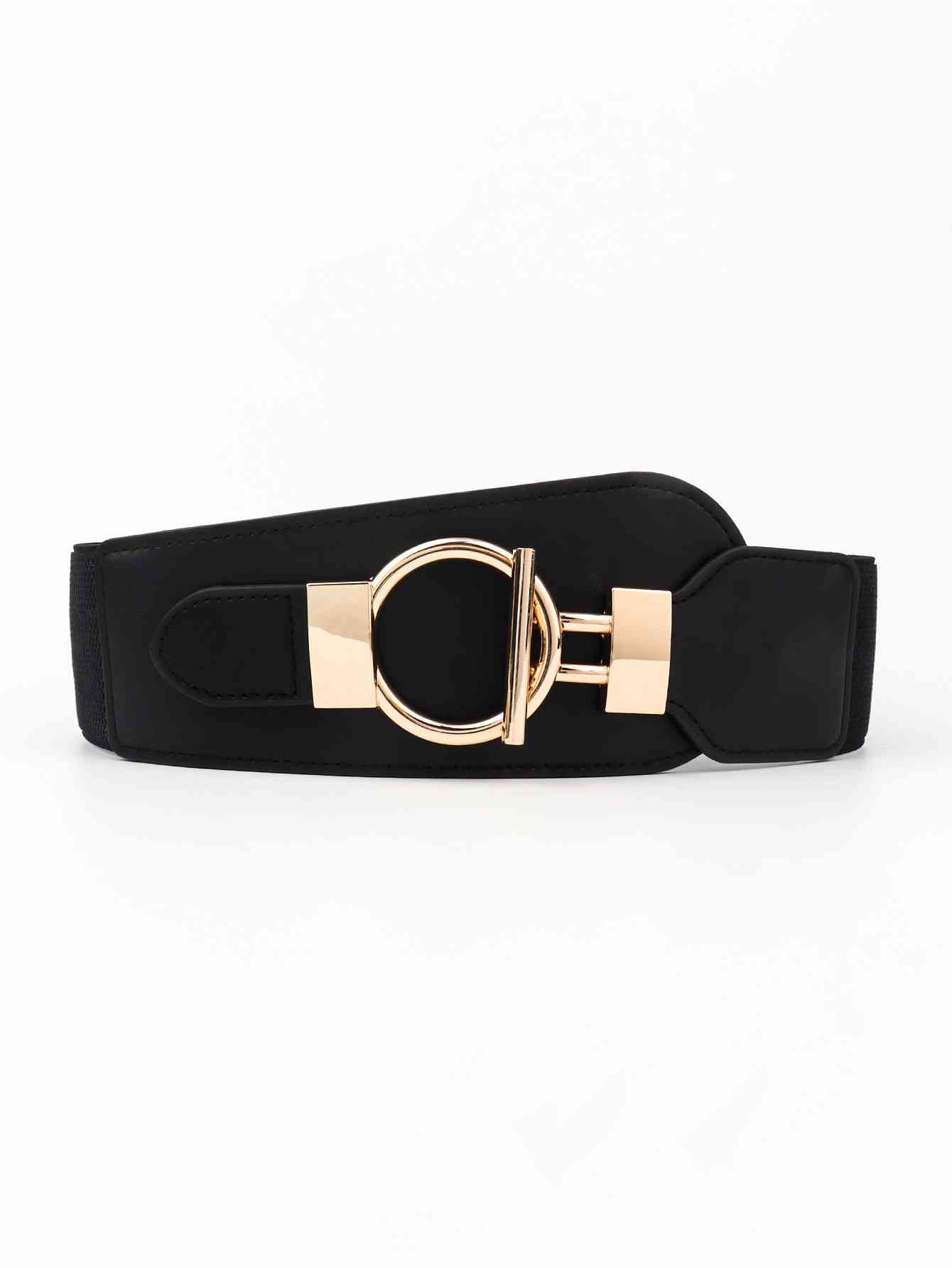 Elastic Wide Belt with Alloy Buckle - belt - Black - Bella Bourget