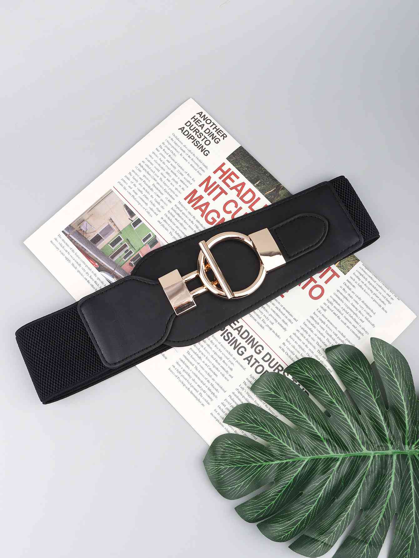 Elastic Wide Belt with Alloy Buckle - belt - Black - Bella Bourget