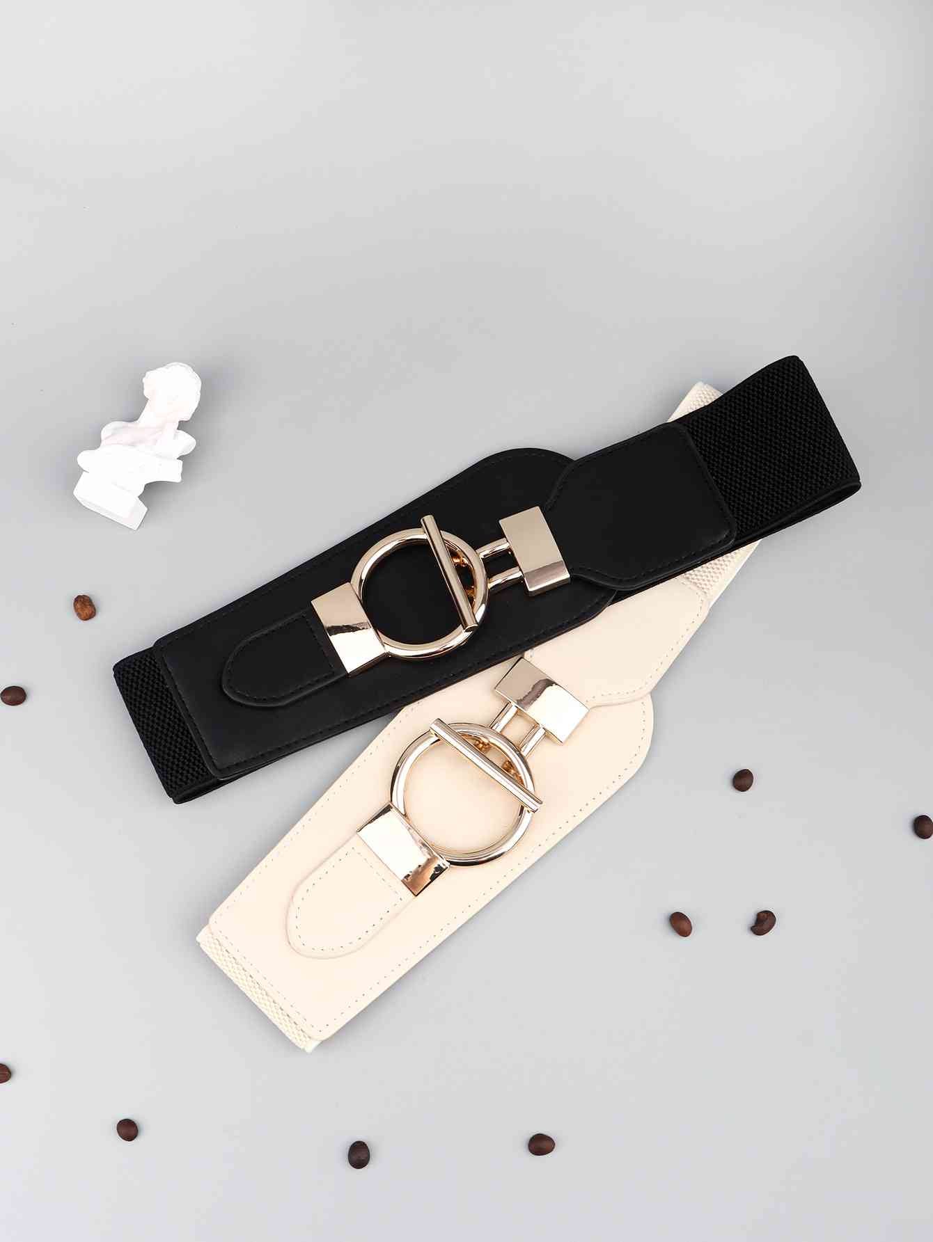 Elastic Wide Belt with Alloy Buckle - belt - Cream - Bella Bourget