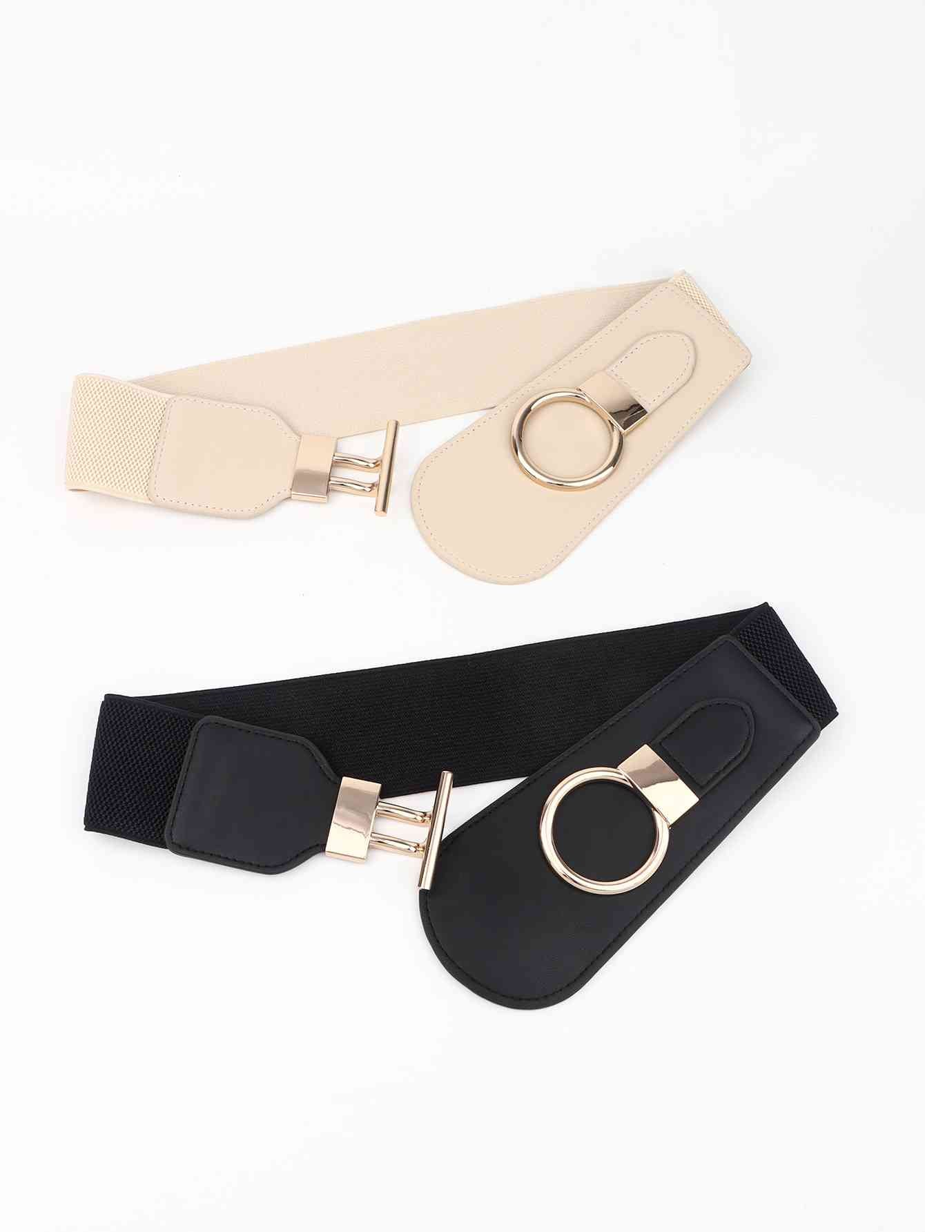 Elastic Wide Belt with Alloy Buckle - belt - Cream - Bella Bourget