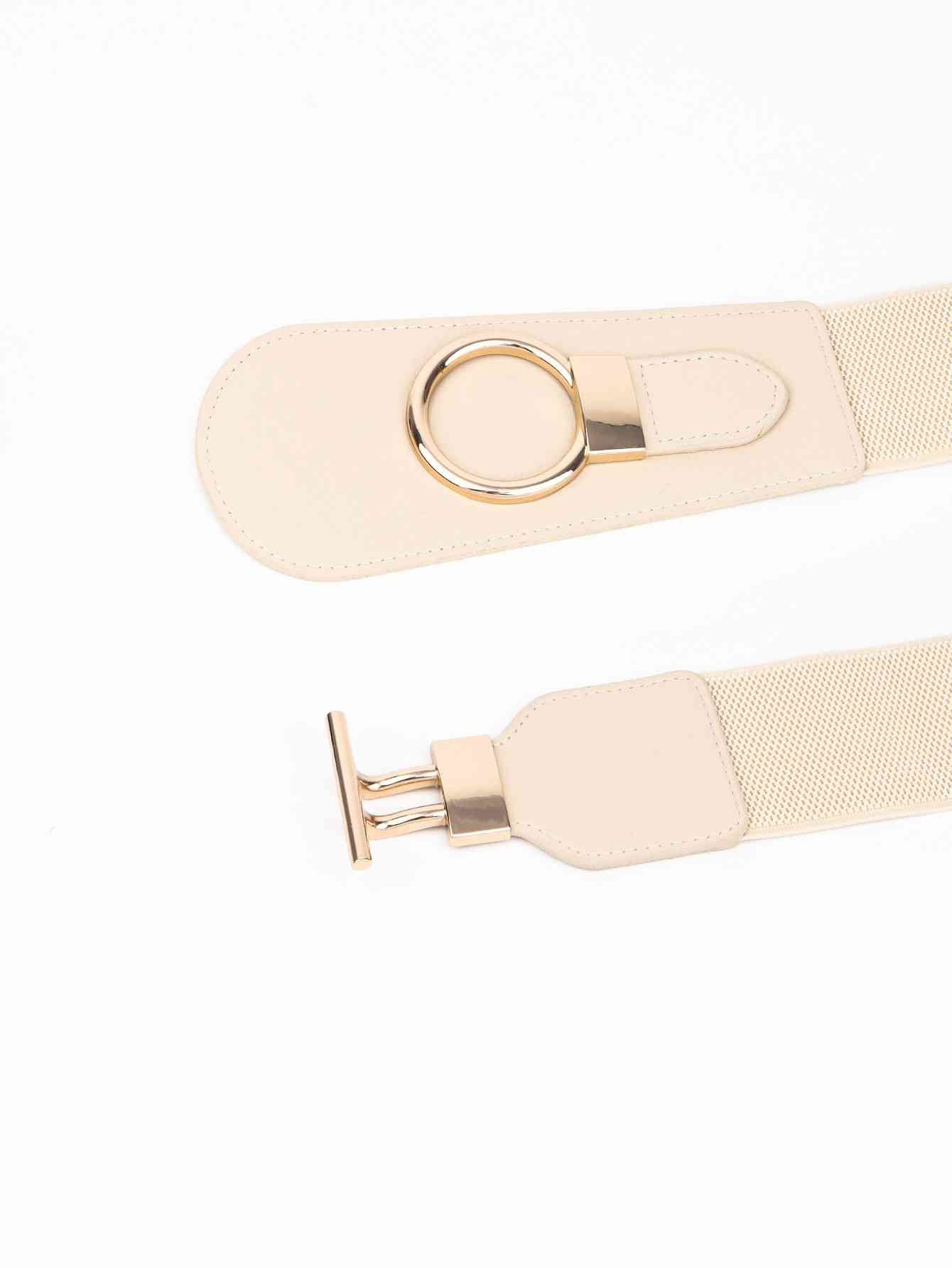 Elastic Wide Belt with Alloy Buckle - belt - Cream - Bella Bourget