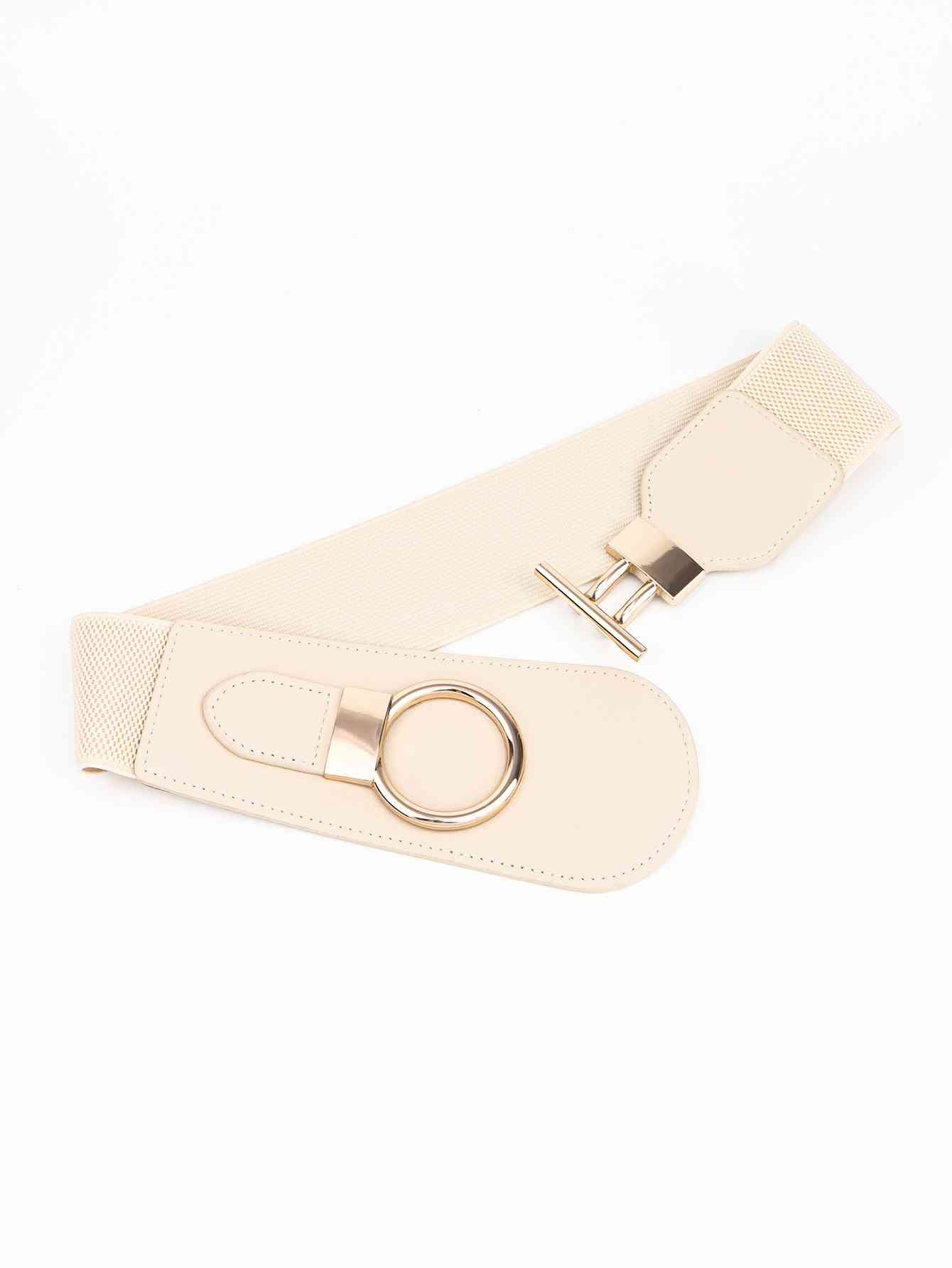 Elastic Wide Belt with Alloy Buckle - belt - Cream - Bella Bourget