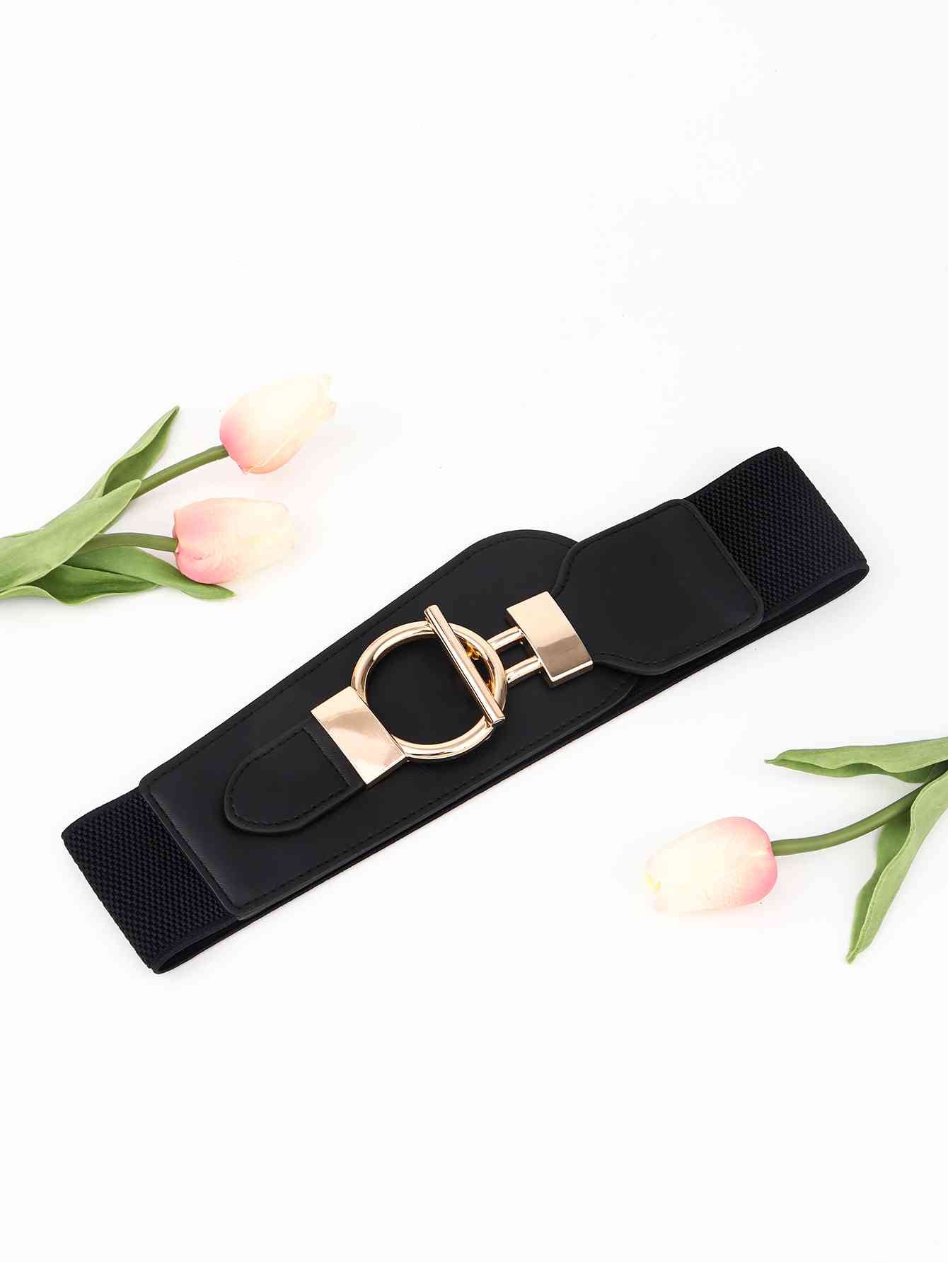 Elastic Wide Belt with Alloy Buckle - belt - Black - Bella Bourget