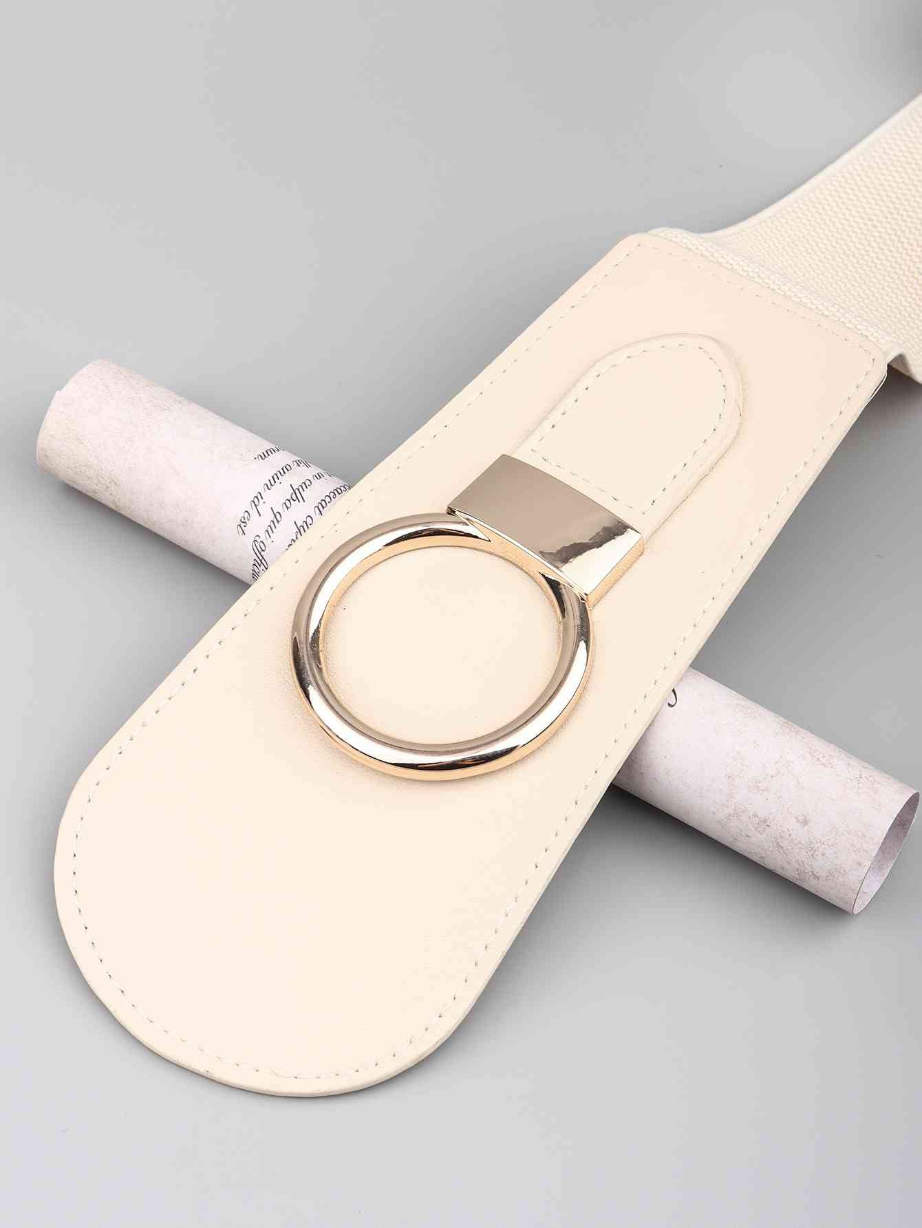 Elastic Wide Belt with Alloy Buckle - belt - Cream - Bella Bourget