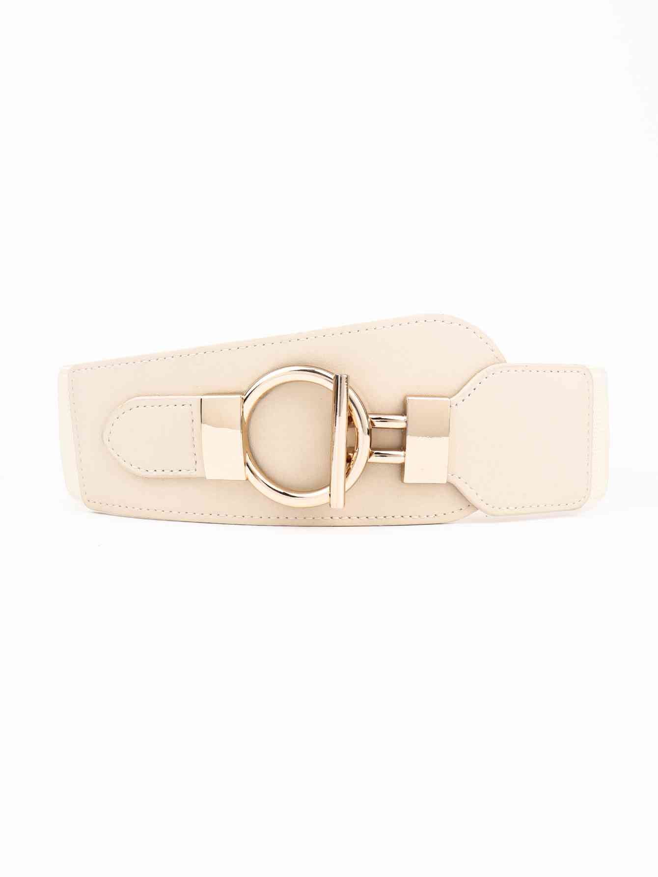 Elastic Wide Belt with Alloy Buckle - belt - Cream - Bella Bourget