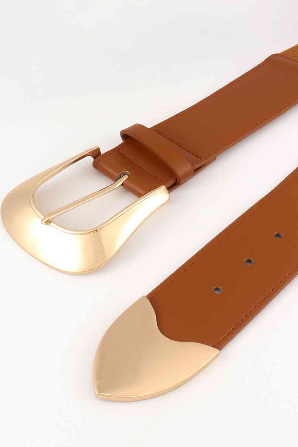 Elastic Wide Faux Leather Belt - belt - Ochre - Bella Bourget