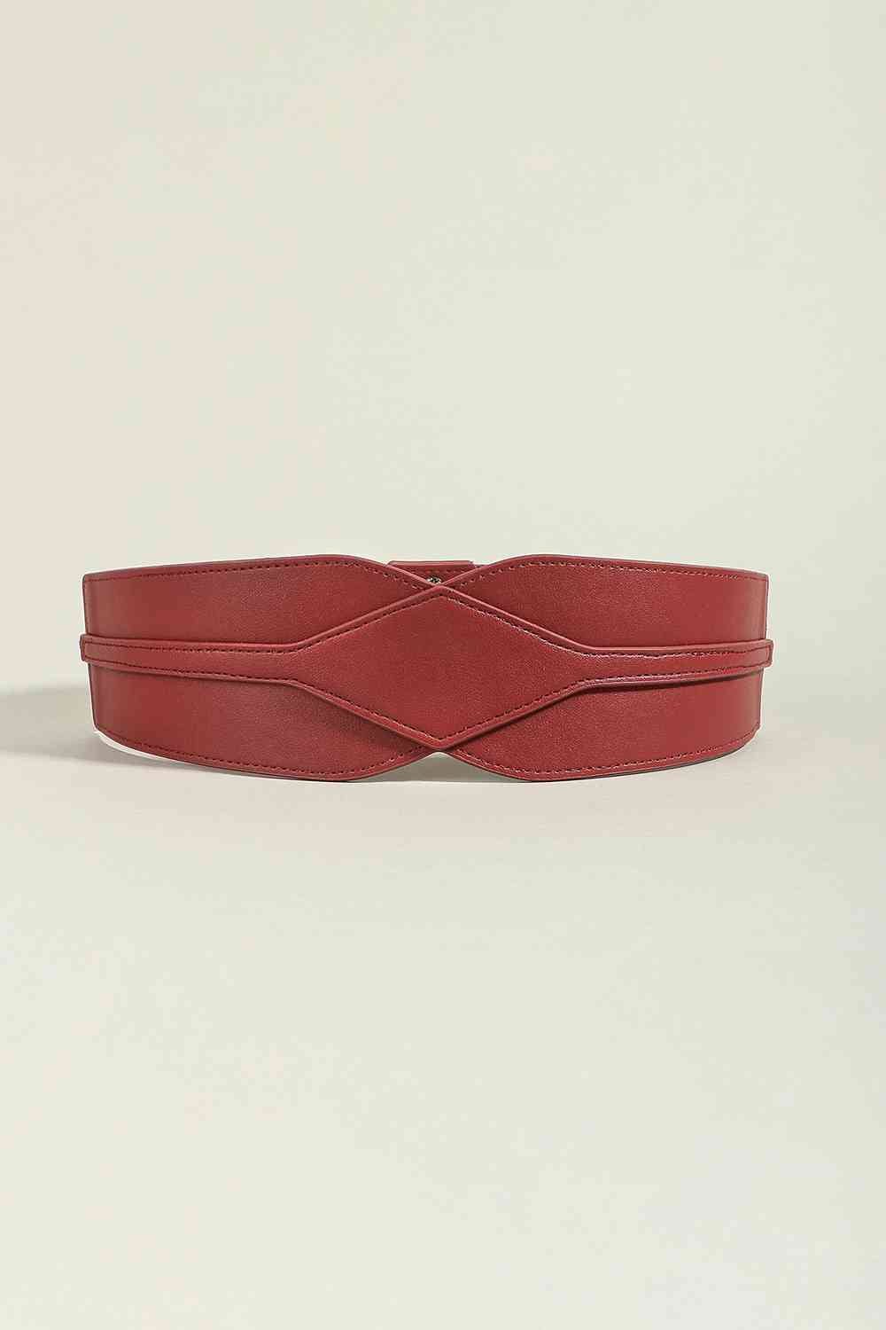 Elastic Wide Faux Leather Belt - belt - Wine - Bella Bourget