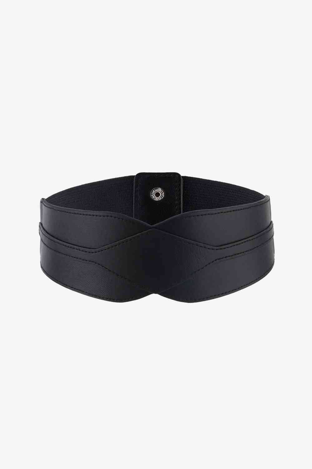 Elastic Wide Faux Leather Belt - belt - Black - Bella Bourget