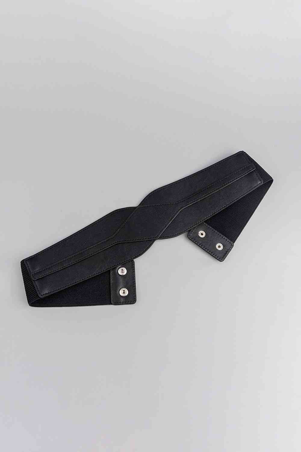 Elastic Wide Faux Leather Belt - belt - Black - Bella Bourget