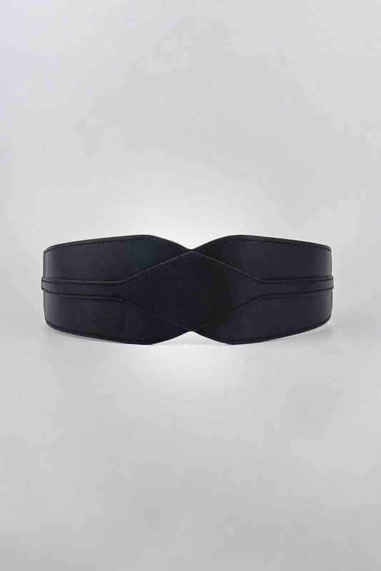 Elastic Wide Faux Leather Belt - belt - Black - Bella Bourget