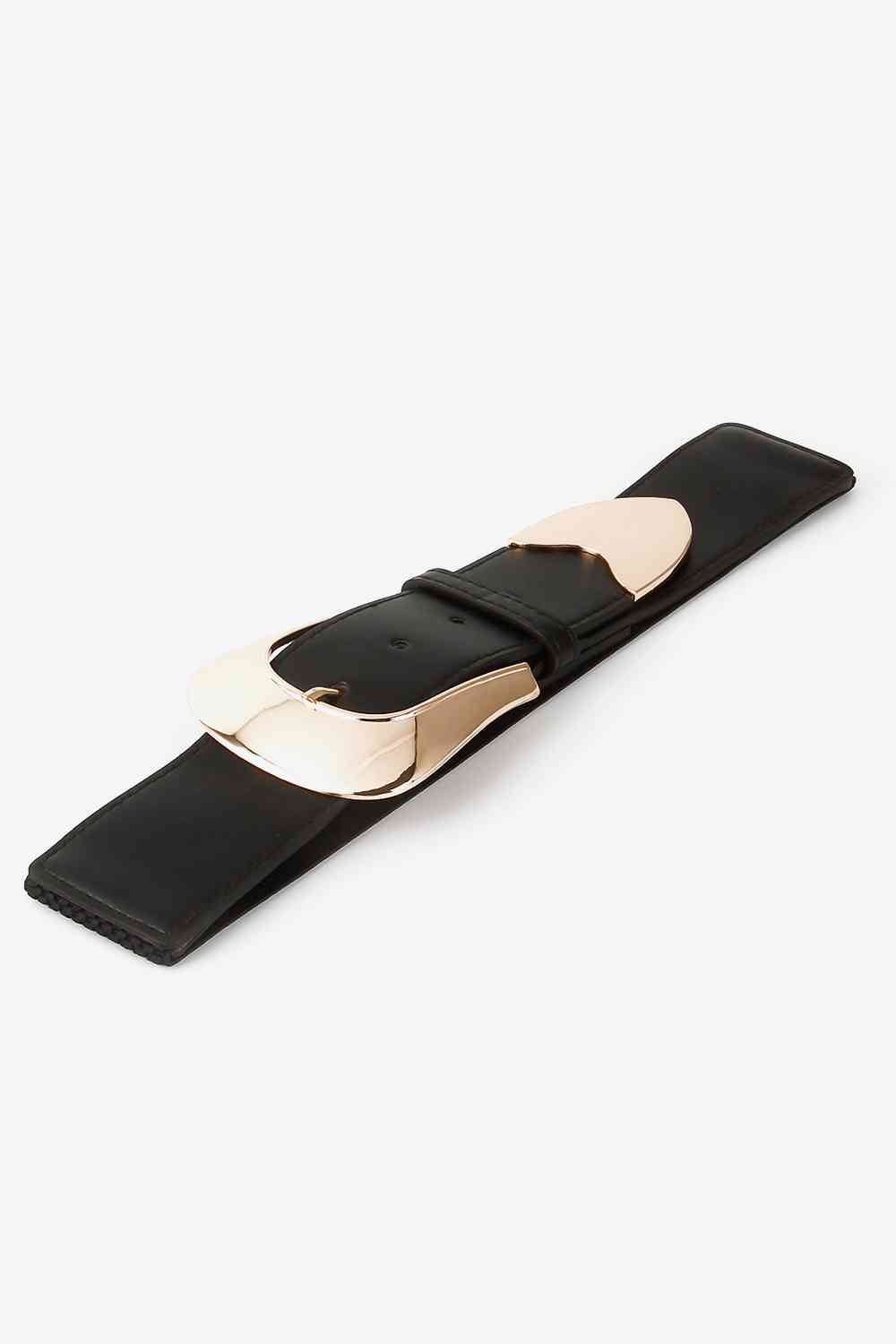 Elastic Wide Faux Leather Belt - belt - Black - Bella Bourget