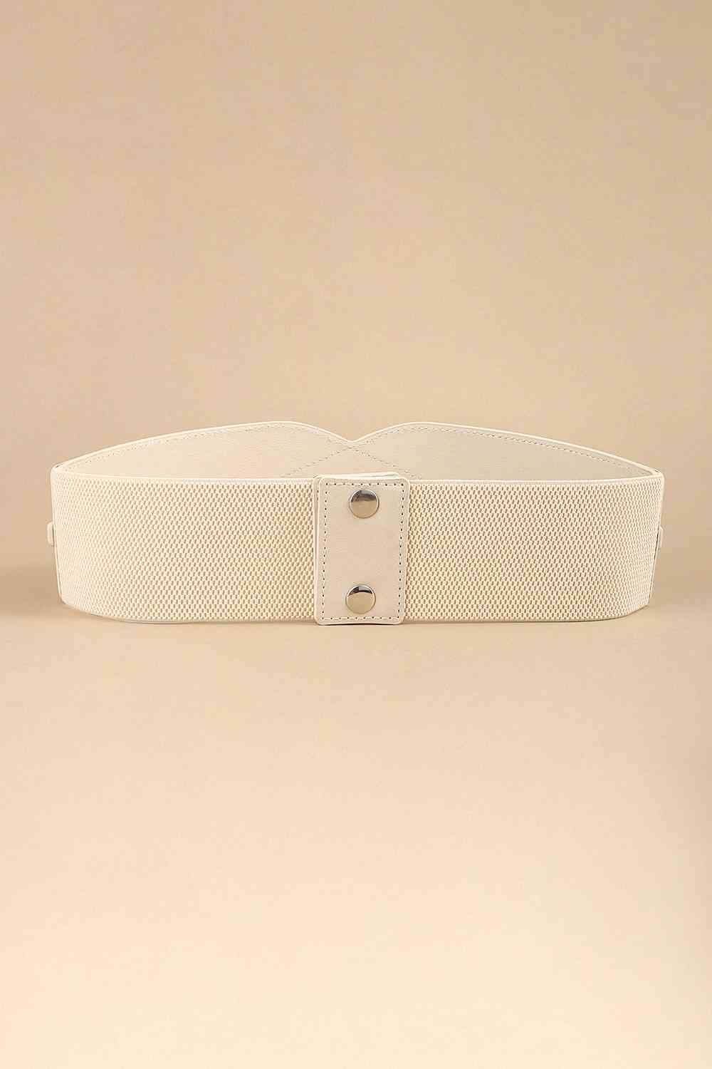 Elastic Wide Faux Leather Belt - belt - Ivory - Bella Bourget