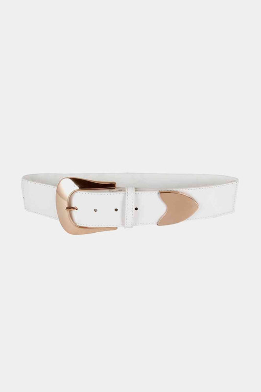Elastic Wide Faux Leather Belt - belt - White - Bella Bourget