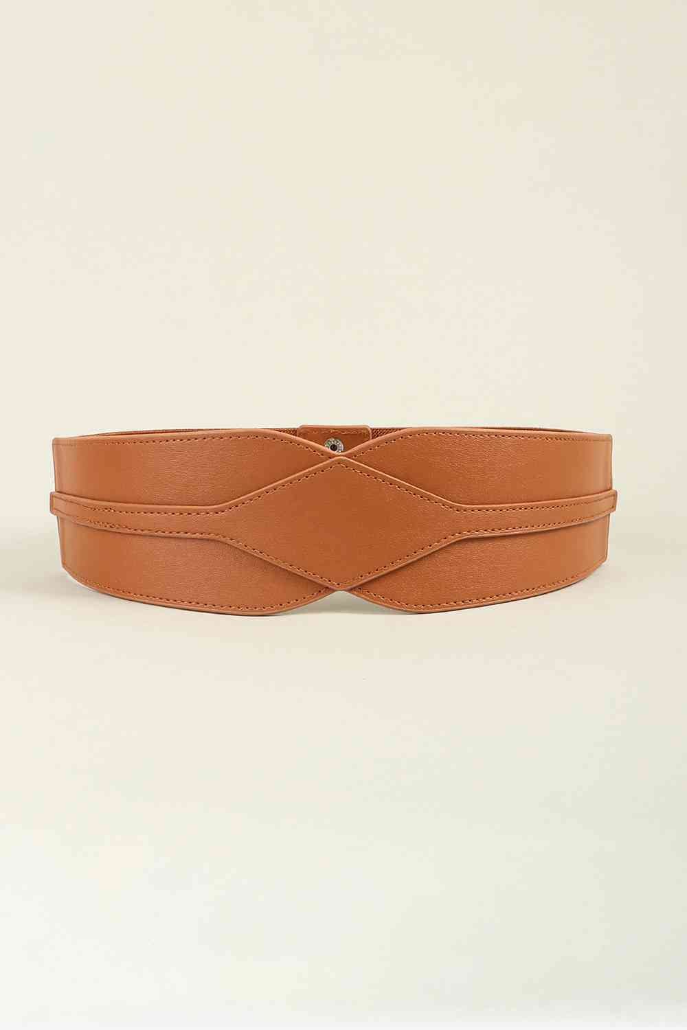 Elastic Wide Faux Leather Belt - belt - Ochre - Bella Bourget