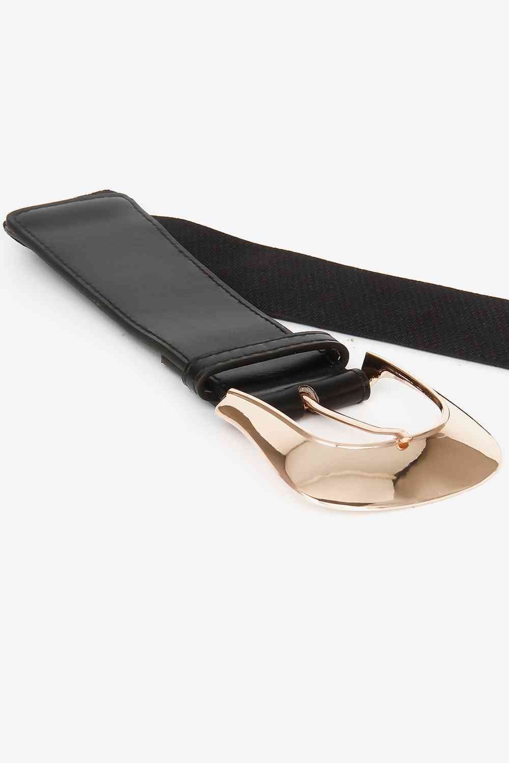 Elastic Wide Faux Leather Belt - belt - Black - Bella Bourget