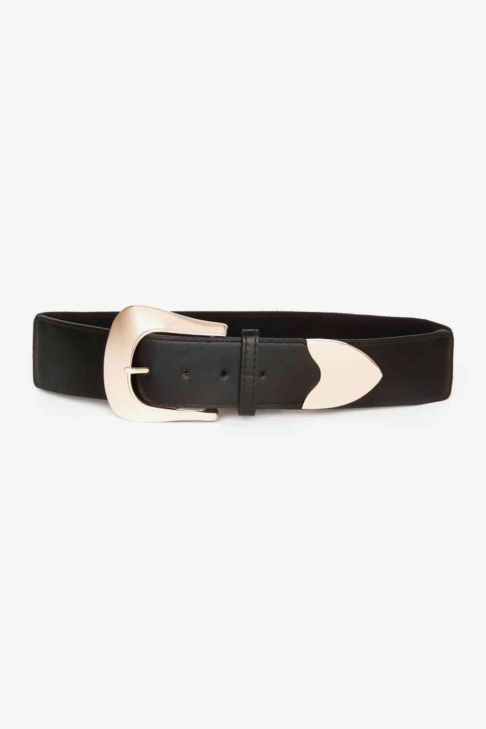 Elastic Wide Faux Leather Belt - belt - Black - Bella Bourget