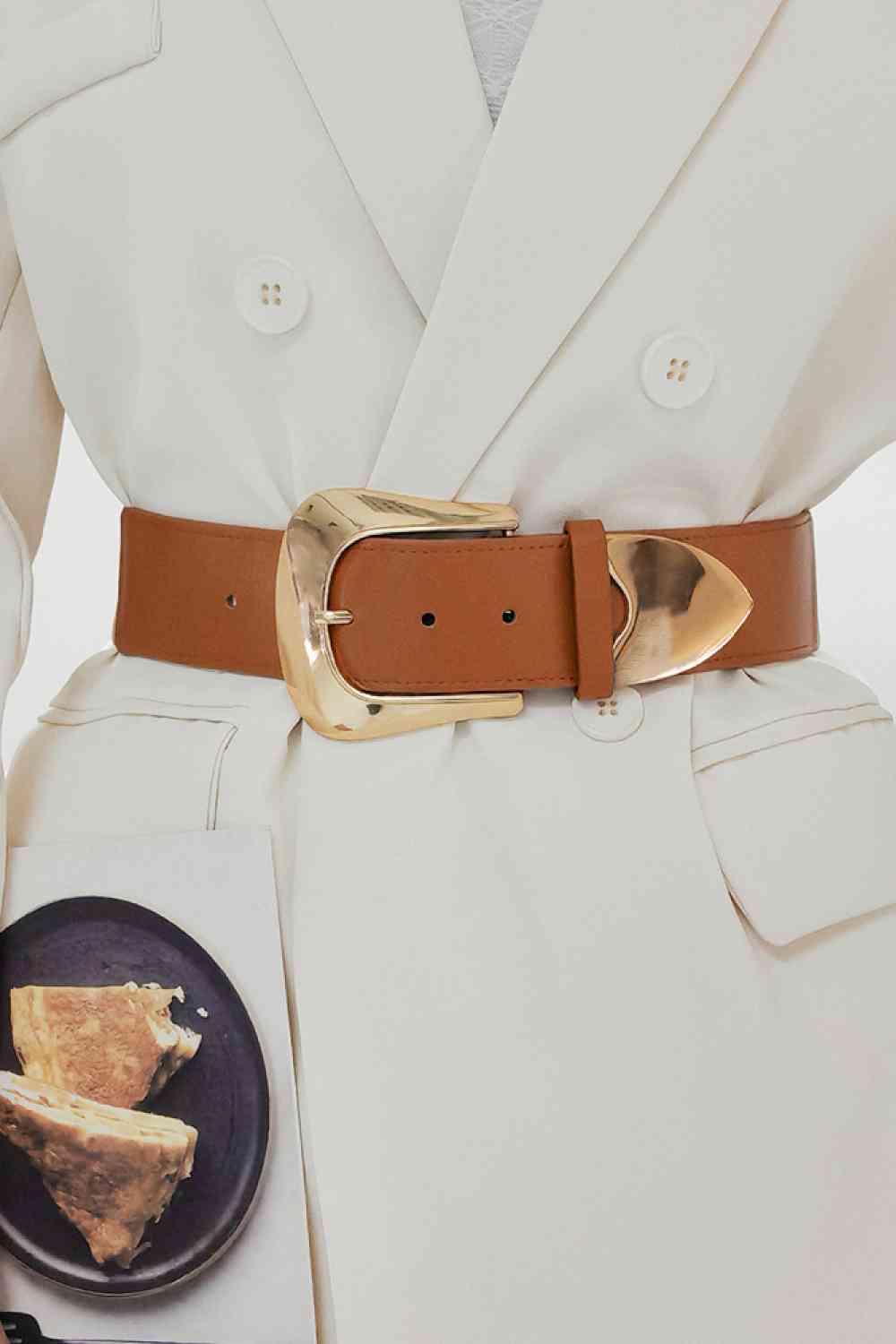 Elastic Wide Faux Leather Belt - belt - White - Bella Bourget