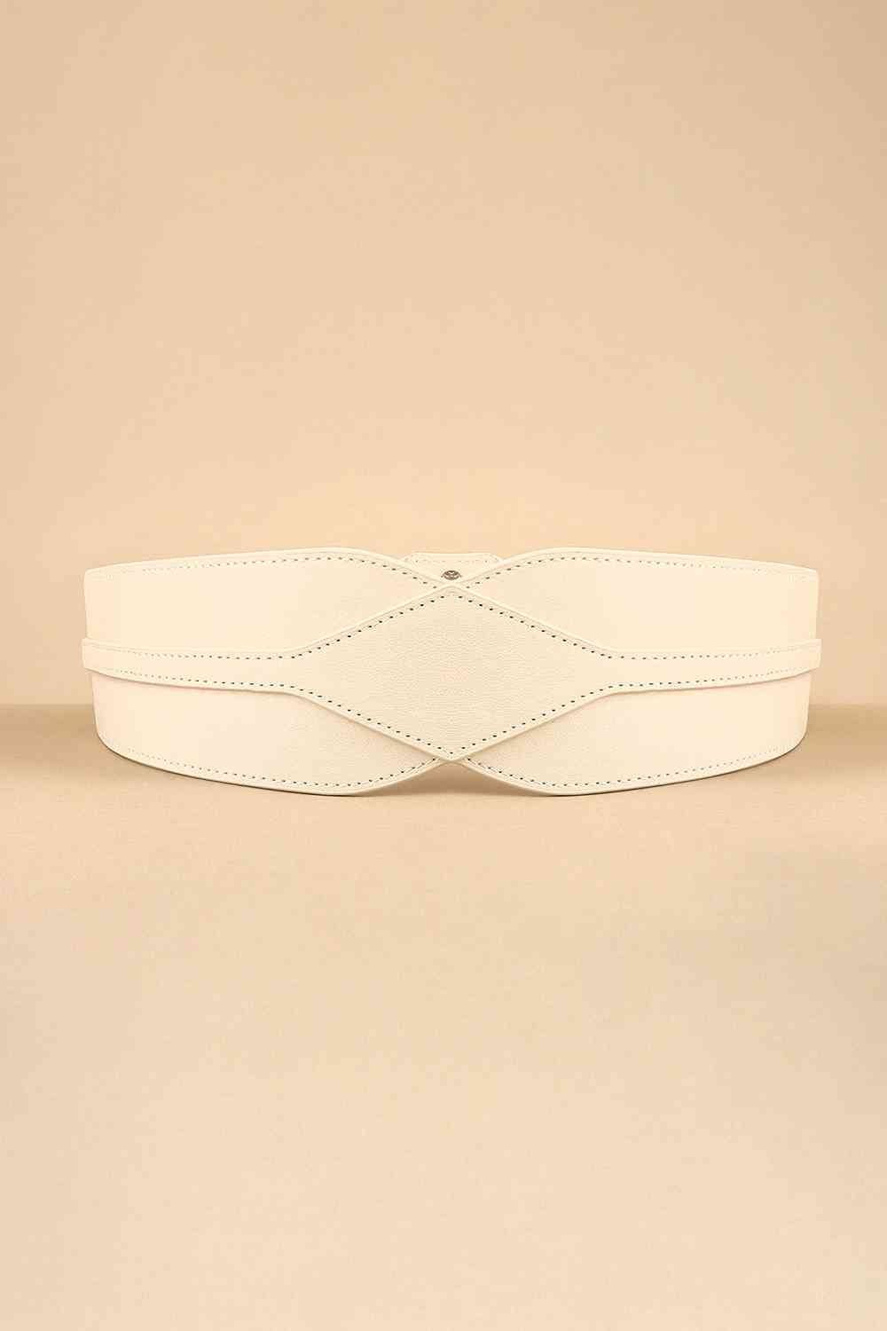 Elastic Wide Faux Leather Belt - belt - Ivory - Bella Bourget