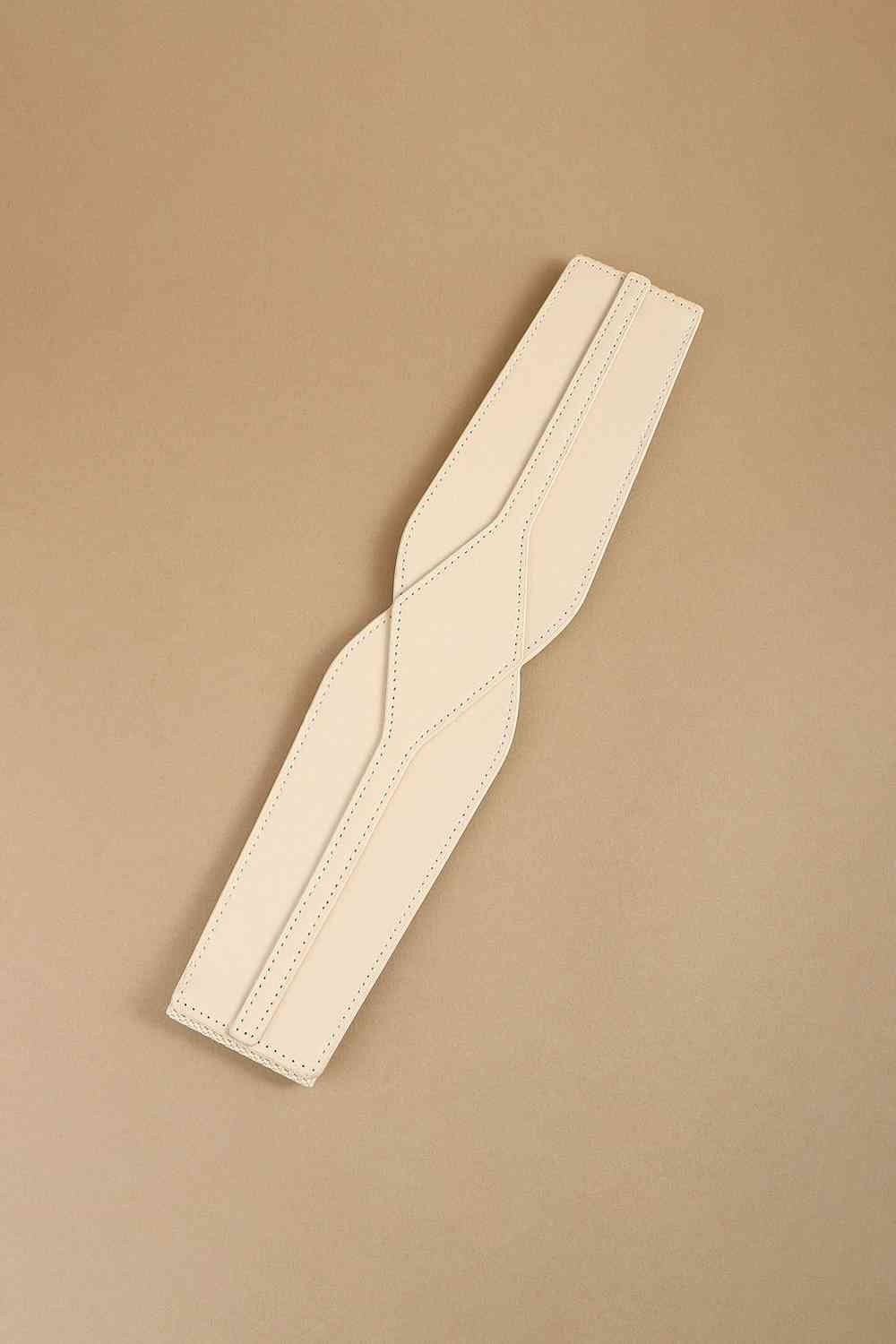 Elastic Wide Faux Leather Belt - belt - Ivory - Bella Bourget