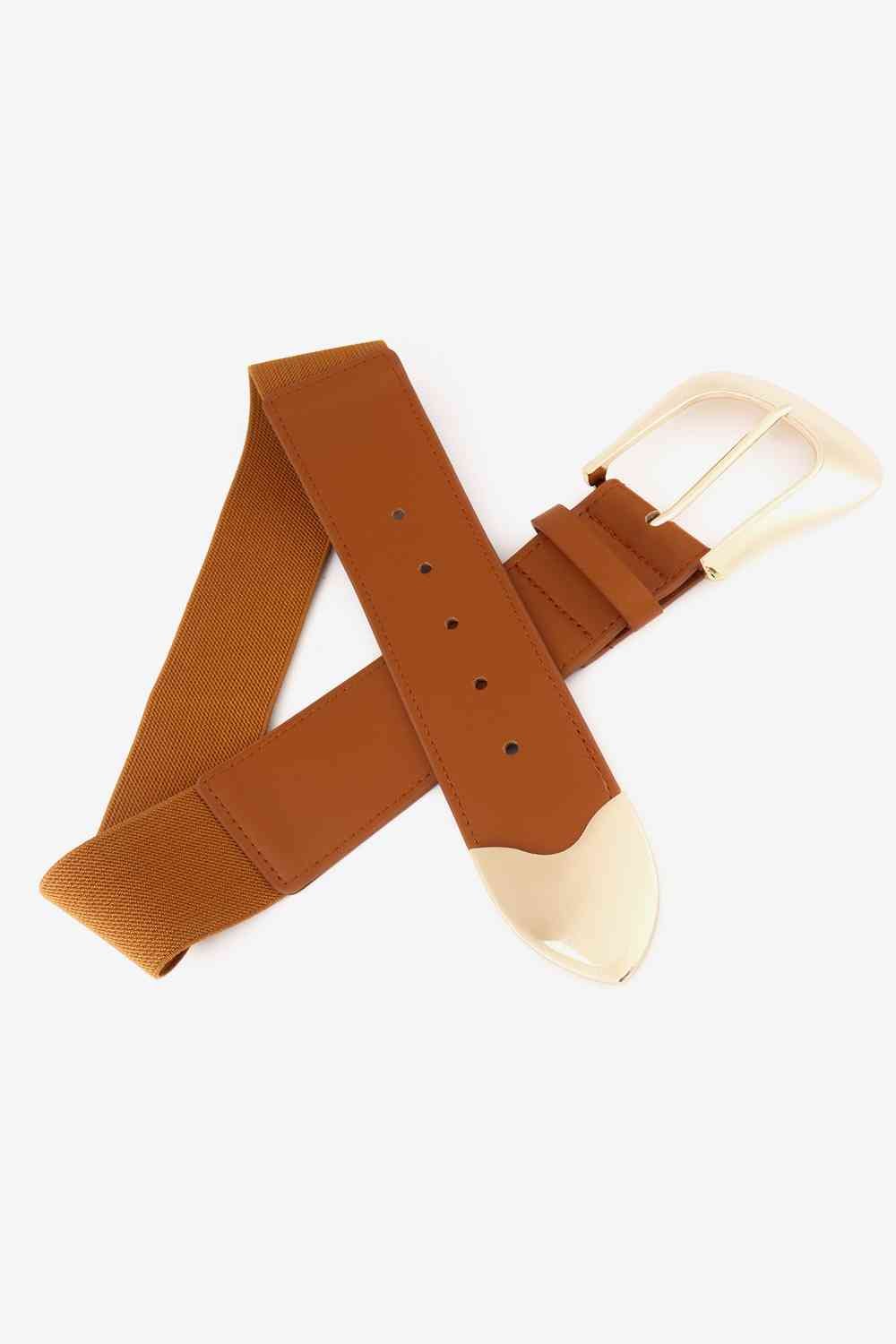 Elastic Wide Faux Leather Belt - belt - Ochre - Bella Bourget