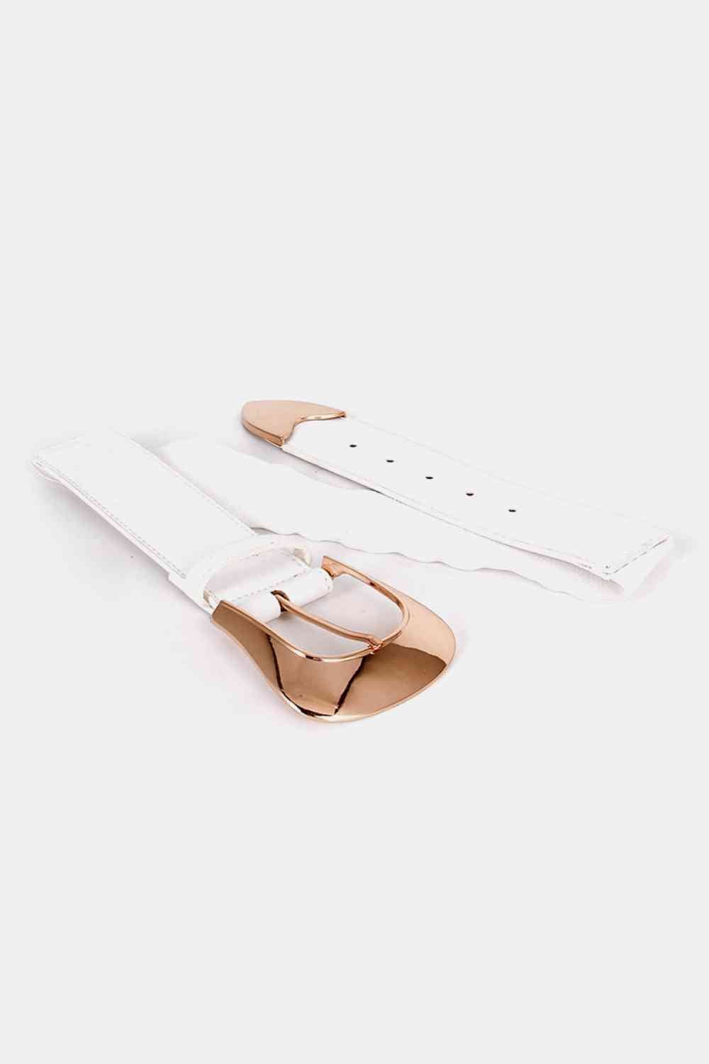 Elastic Wide Faux Leather Belt - belt - White - Bella Bourget