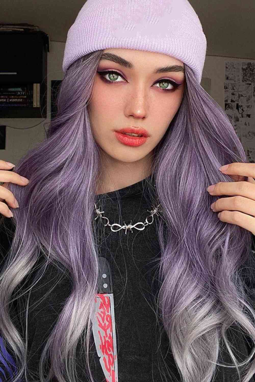 Elegant Wave Full Machine Synthetic Wigs in Purple 26'' - synthetic hair - Purple/Gray - Bella Bourget