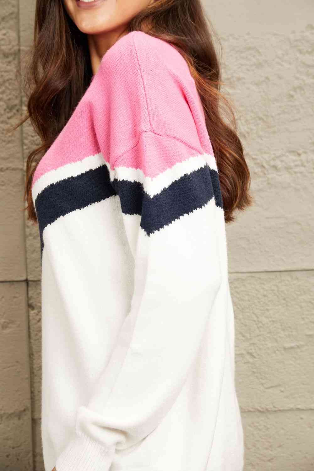 e.Luna Chevron Pullover Sweater - Sweater - Pink - Bella Bourget