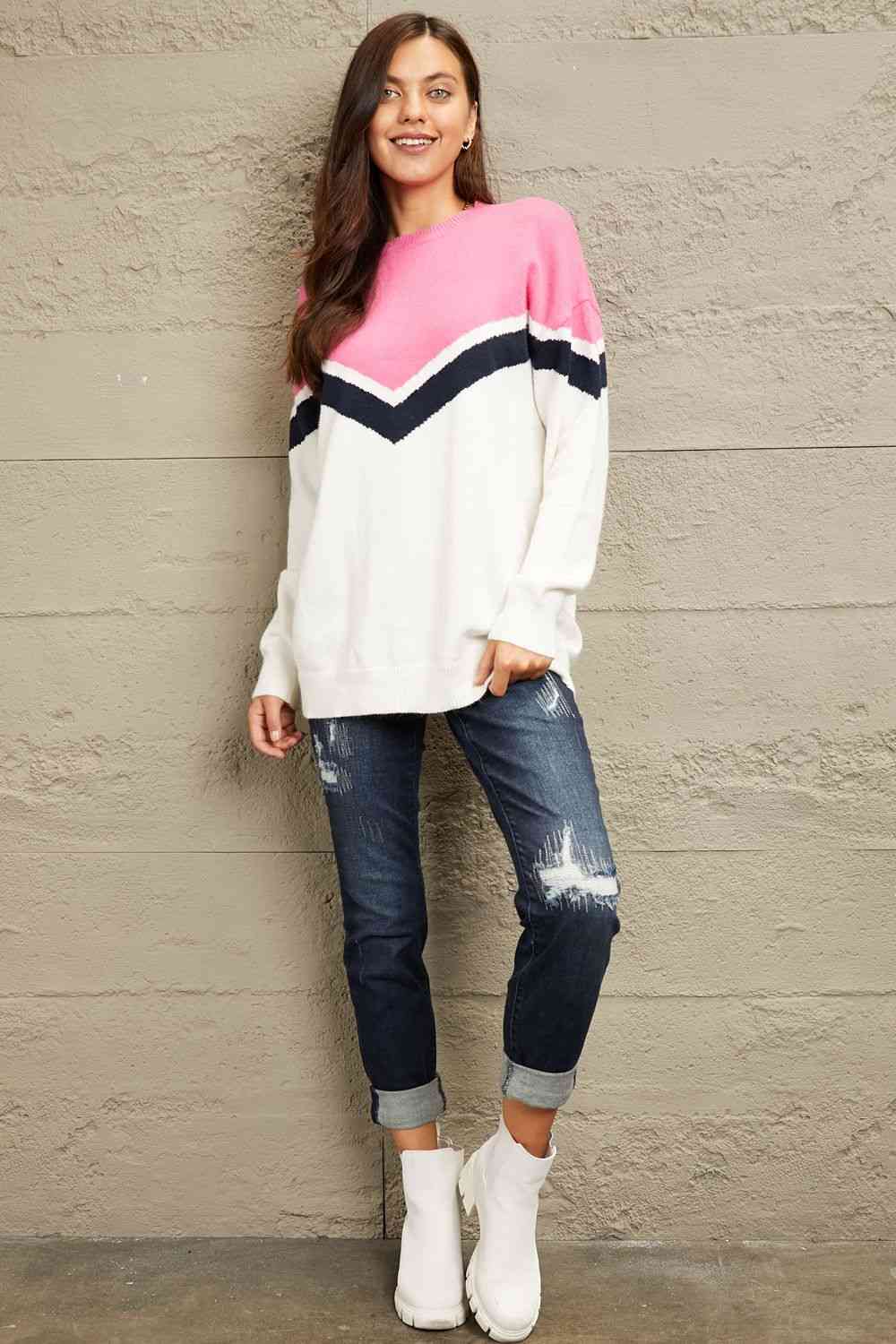 e.Luna Chevron Pullover Sweater - Sweater - Pink - Bella Bourget