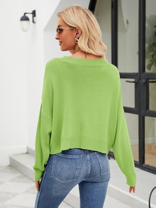 Eyelet Button Front Long Sleeve Cardigan - Sweater - Lime - Bella Bourget