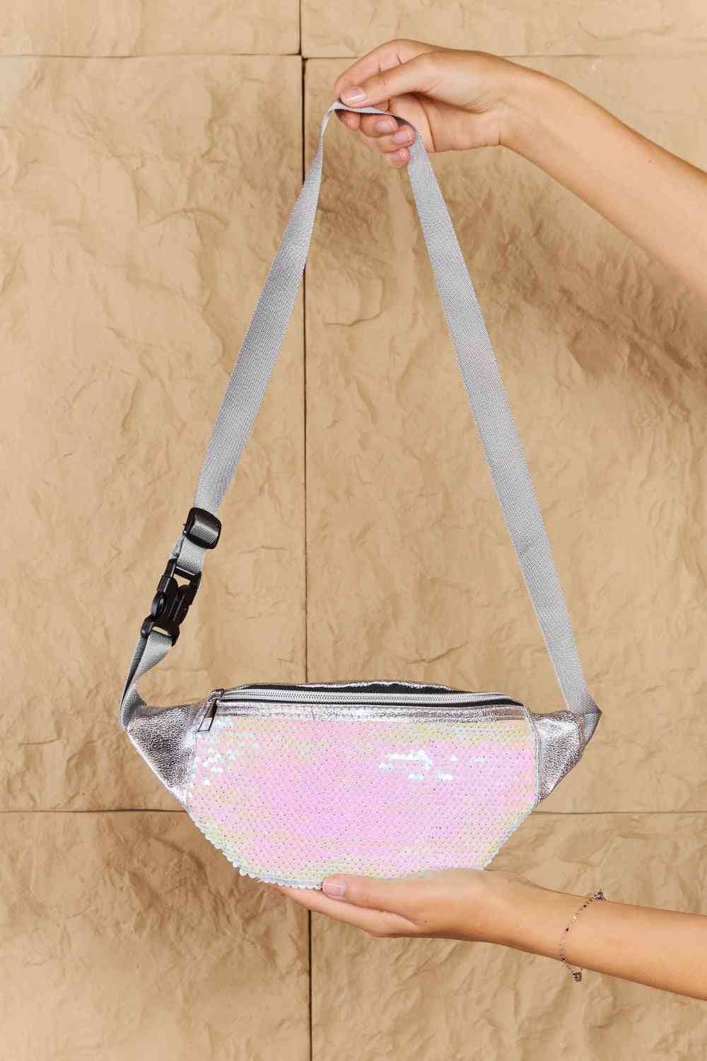 Fame Festival Baby Sequin Front Single Zipper Fanny Pack - bag - Ivory - Bella Bourget