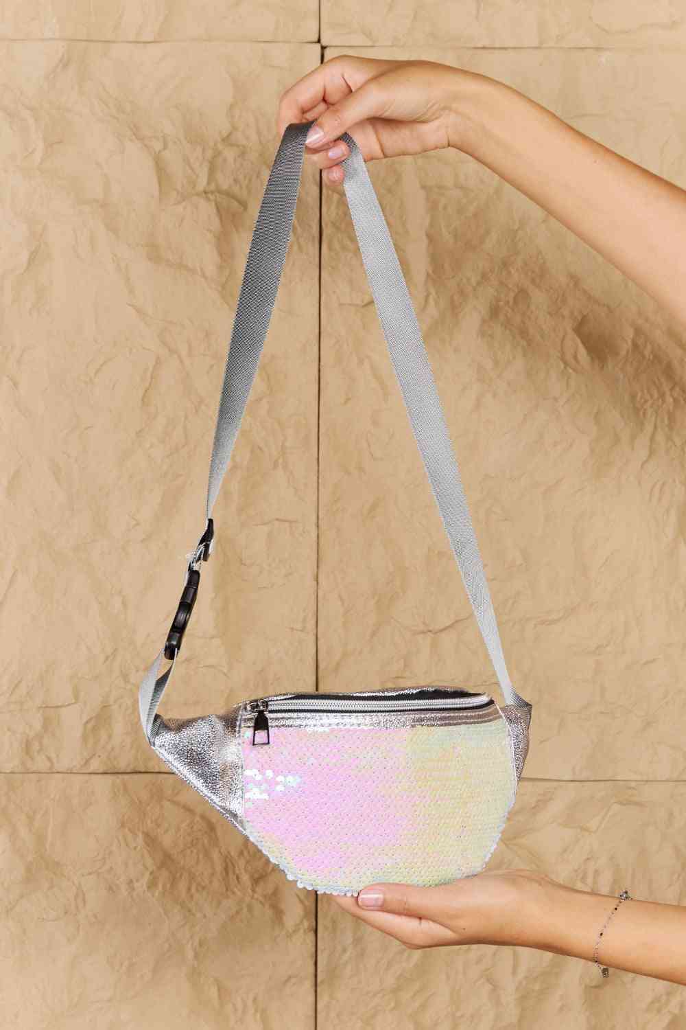 Fame Festival Baby Sequin Front Single Zipper Fanny Pack - bag - Ivory - Bella Bourget