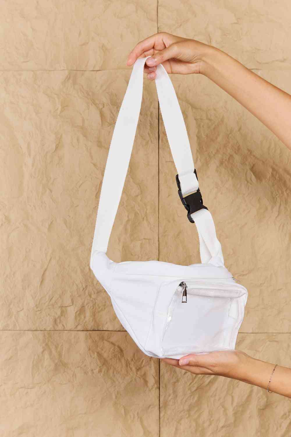 Fame Travel Buddy Clear Zipper Pocket Fanny Pack Bag - bag - White - Bella Bourget