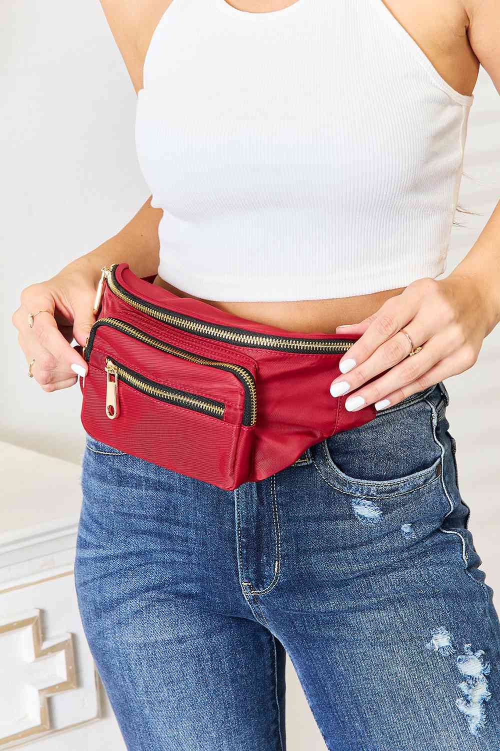 Fame Triple Pocket Nylon Fanny Pack - bag - Deep Red - Bella Bourget