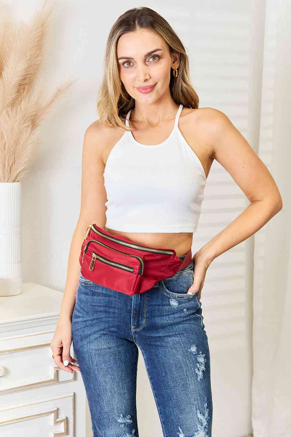 Fame Triple Pocket Nylon Fanny Pack - bag - Deep Red - Bella Bourget