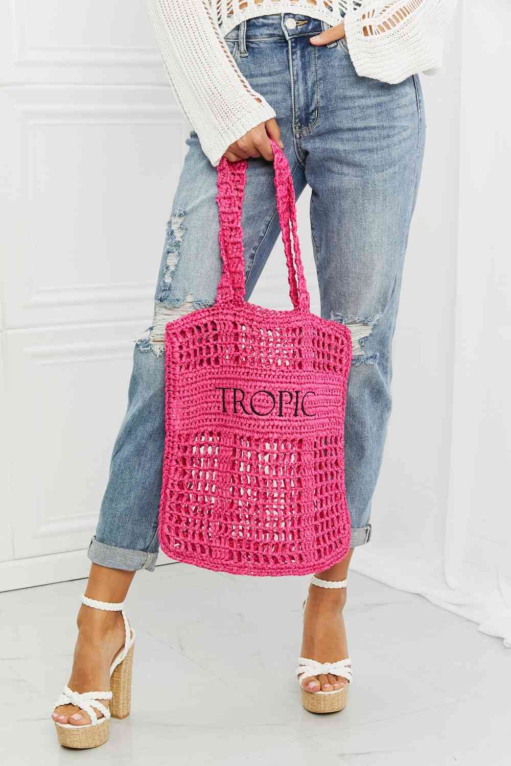 Fame Tropic Babe Staw Tote Bag - bag - Hot Pink - Bella Bourget